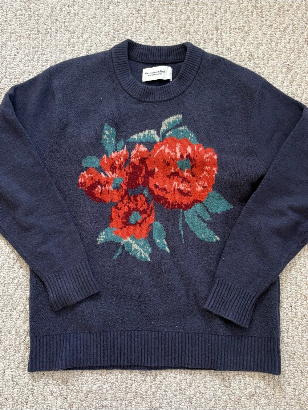 Abercrombie navy blue crew sweTer with flower design